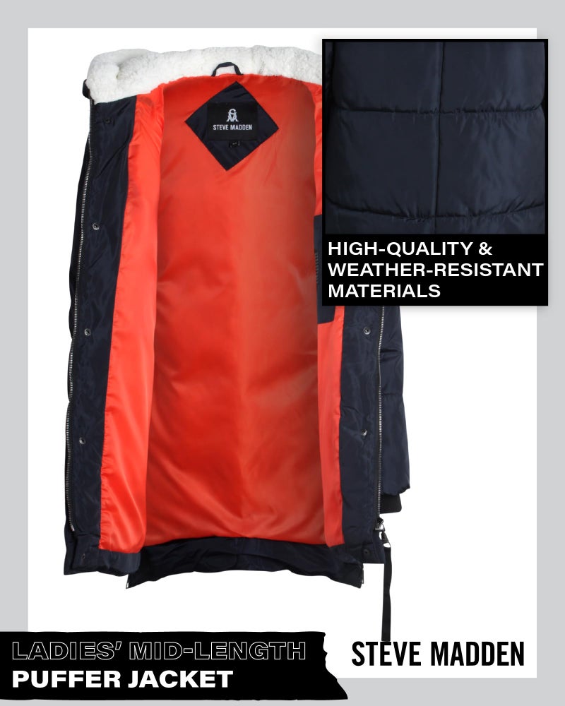 Steve Madden Women's Long Down Puffer Jacket, Indigo Heather, M - Image 3